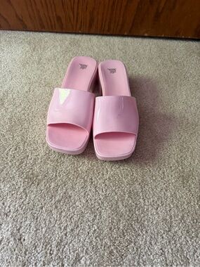 wild fable Glossy Light Pink Slide Block Heel Mules